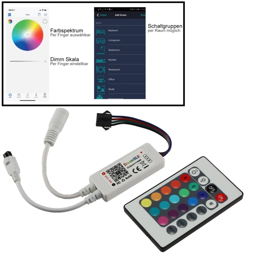 mini Bluetooth FUNK Led Controller fr RGB Stripe Leuchte 12-24V 72W mit Fernbedienung App-Steuerung