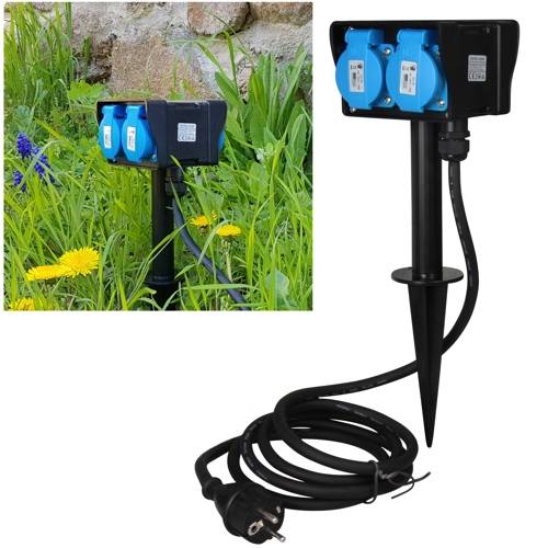 4fach GartenSteckdose mit Deckel 4er 10m Kabel IP44 Erdspieß Außen
