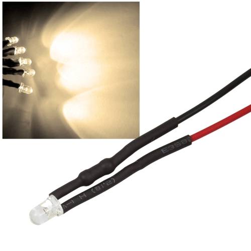 10x 3mm Leds WARMWEIß mit 25cm Kabel 12 Volt DC / Led fertig verkabelt ...