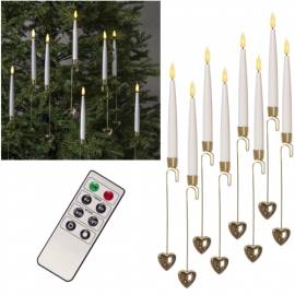   8 Stk Led Stabkerzen 3D Flamme 155 x 15mm mit Fernbedienung Timer & Herz-Halterung flackernd Kerze - Bild vergr��ern 
