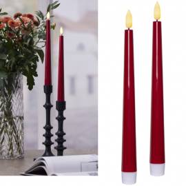 2er Set LED Stabkerze Kunststoff 3D FLAMME rot 25,5 x 2,3cm mit Timer flackernde Spitzkerze - Bild vergr��ern 