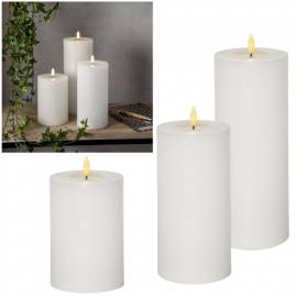 LED Stumpen-Kerze wei 3D-FLAMME FLOW XL 17,5/22,5/27,5x10cm mit Timer Echtwachs Liquid-Wax-Optik - Bild vergrern 