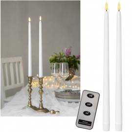 2er Set LED Stabkerzen 3D FLAMME mit Fernbedienung Timer 38 x 2,1cm Tafelkerzen wei� - Bild vergr��ern 