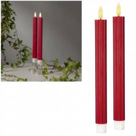 2er Set LED Stabkerze 3D FLAMME STRIPE rot 24,5 x 2,3cm mit Timer flackernde Tafelkerze - Bild vergr��ern 