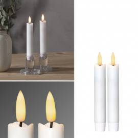  2er Set LED Stabkerze 3D FLAMME WEI 15 x 2cm flackernde Tafelkerze wei - Bild vergrern 