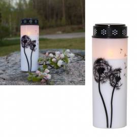  LED Grableuchte -Dandelion- mit Motiv & TIMER 21x7cm wei Grabkerze Grablicht - Bild vergrern 