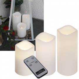   3er Set LED Kunststoff-Kerzen -In & Outdoor- Fernbedienung & Timer - Bild vergr��ern 