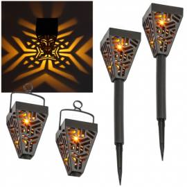 4er Set Solar Leuchte Laterne -BLACK- 39x7cm mit Lichtmuster Solar-Lampen h�ngend oder stehend - Bild vergr��ern 