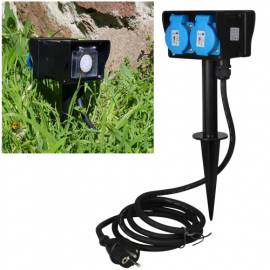 Gartensteckdose mit Zeitschaltuhr 2-fach 2m Kabel IP44 Au�en Steckdose Strom Verteiler - Bild vergr��ern 
