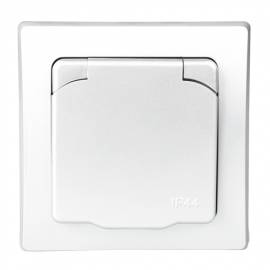 DELPHI IP44 Au�en Schutzkontakt-Steckdose Unterputz mit Deckel wei� mit Rahmen 250V~ 16A - Bild vergr��ern 