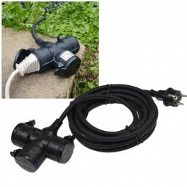 5 Meter 3-fach Verteiler-Verlngerungs-Kabel fr Auen-Bereich Garten-Steckdose Outdoor 230V - Bild vergrern 