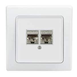 DELPHI Netzwerkdose 2x CAT6 wei� mit Rahmen Unterputz UP - Bild vergr��ern 