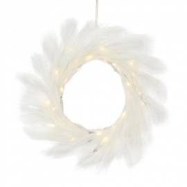   Lichter-Kranz aus Kunst-Pampasgras wei 45cm 40 Leds mit Timer Deko Boho Style Batteriebetrieb - Bild vergrern 