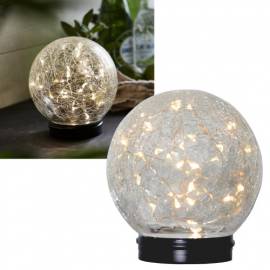 Solar Led Tischleuchte -GLORY- 12x12cm mit Bruchglas-Kugel Solarleuchte mit Sockel - Bild vergr��ern 