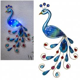 LED Solar Deko Wandleuchte Pfau -PEACOCK- ca. 52x27cm Wandbild Metall Glas f�r Garten - Bild vergr��ern 
