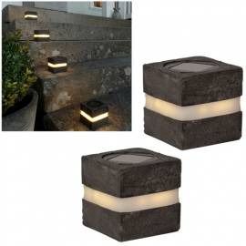 2er Set Solar-Leuchte Markierlicht STONECUBE 80x80mm Aufbau Wegleuchte f�r Weg-Beleuchtung Garten - Bild vergr��ern 
