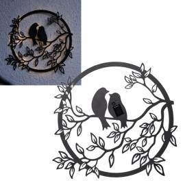 LED Solar Deko Wandleuchte -Love Birds- ca 40x38cm Wandbild Metall mit V�geln f�r Garten - Bild vergr��ern 