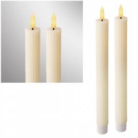 2er Set LED Stabkerze 3D FLAMME STRIPE creme - elefenbein 24,5 x 2,3cm mit Timer Tafelkerze - Bild vergr��ern 