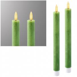 2er Set LED Stabkerze 3D FLAMME gr�n 24,5 x 2,1cm mit Timer flackernde Tafelkerze - Bild vergr��ern 