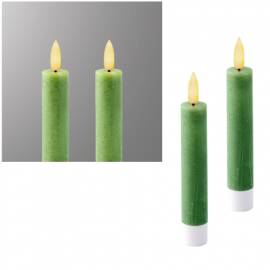2er Set LED Stabkerze 3D FLAMME gr�n 14,5 x 2,1cm mit Timer flackernde Tafelkerze - Bild vergr��ern 