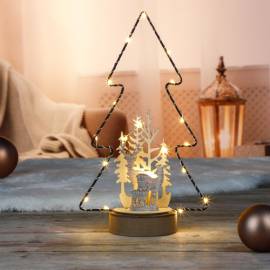 Led Metall Tannenbaum mit Silhouette stehend beleuchtet batterie-betrieb Weihnachtsdeko - Bild vergr��ern 