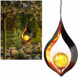 Metall-Solar H�ngeLeuchte -Flamme- orange Led Gartenh�nger H�ngelampe - Bild vergr��ern 