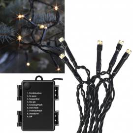 outdoor Led Lichterkette 2,4m 24 Leds warmwei� 8 Lichteffekte batteriebetrieb, Kabel schwarz - Bild vergr��ern 