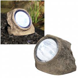    Solar Steinleuchte braun-grau 14x12x11cm mit 4 Leds, Strahler Solarstein - Bild vergr��ern 