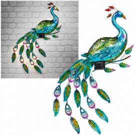XL LED Solar Deko Wandleuchte Pfau ca. 92x63cm Wandbild Metall f�r Garten - Bild vergr��ern 