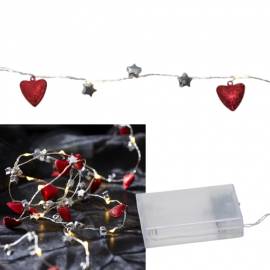  MICRO Led Drahtlichterkette Herzen & Sterne mit 20 SMDs batteriebetrieben Timer warmwei Herz Stern - Bild vergrern 