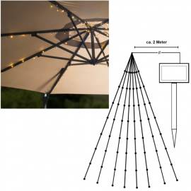 Solar Led Schirm-Lichterkette -Parasol-Light- warmwei� 72 LEDs Licht f�r Sonnenschirm Beleuchtung - Bild vergr��ern 