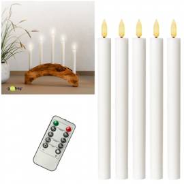 5er Set LED Stabkerze 3D FLAMME wei� 24,5 x 2,2cm mit fermnbedienung Timer flackernde Tafelkerze - Bild vergr��ern 