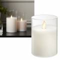 LED Windlicht Echtwachs-Kerze im Glas TWINKLE 10/12/15x7,5cm mit beweglicher Flamme Timer weiß