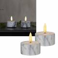 2er Set Maxi LED Teelichter MARBLE 3D FLAMME 6x5,5cm Marmor-Optik Gips-Mantel mit TIMER weiß/grau