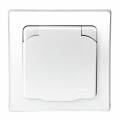DELPHI Außen Schutzkontakt-Steckdose IP44 Unterputz mit Deckel weiß mit Rahmen 250V~ 16A