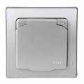 DELPHI Außen Schutzkontakt-Steckdose IP44 Unterputz mit Deckel 22307 silber mit Rahmen 250V~ 16A