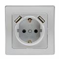 DELPHI Schutzkontakt-Steckdose 2x USB Buchse 5V 22548 silber mit Rahmen 250V~ 16A