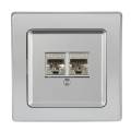 DELPHI Netzwerkdose 2x CAT6 22791 silber mit Rahmen Unterputz UP