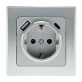 DELPHI Schutzkontakt-Steckdose USB-C & A Buchse 23341 silber mit Rahmen 250V~ 16A