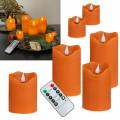 6er Set LED Echtwachs Kerzen 3D FLAMME Orange mit Fernbedienung Timer Herbst Halloween Kerze