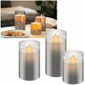 3er Set LED Kerze im Glas 10/12/15x7,5cm 57865 rauchglas mit bewegter Flamme und Timer
