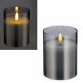  LED Kerze im Glas 3D FLAMME rauchglas 10x7,5cm mit Timer Windlicht Echtwachs