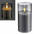  LED Kerze im Glas 3D FLAMME rauchglas 15x7,5cm mit Timer Windlicht Echtwachs