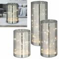 Edle LED Tisch-Glaslampe silber-grau mit Draht-Lichterkette mit TIMER Spiegeleffekt batteriebetrieb