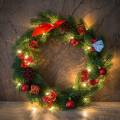  LED Tannenkranz ca. 34cm rot warmweiße LEDs beleuchtet Türkranz Batterie-Betrieb Weihnachts-Deko