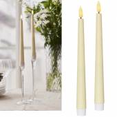 2er Set LED Stabkerze Kunststoff 3D FLAMME pastell-gelb 25,5 x 2,3cm mit Timer flackernde Spitzkerze