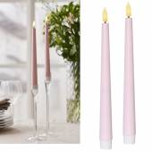 2er Set LED Stabkerze Kunststoff 3D FLAMME pastell-pink 25,5 x 2,3cm mit Timer flackernde Spitzkerze