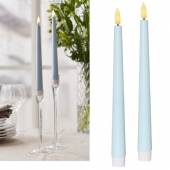 2er Set LED Stabkerze Kunststoff 3D FLAMME pastell-blau 25,5 x 2,3cm mit Timer flackernde Spitzkerze