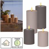 In & Outdoor LED Kerze 3D-Flamme Soft Liquid-Wax-Optik mit TIMER 12,5/17,5x7,5cm f&uuml;r Terrasse Garten