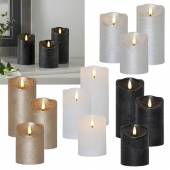 LED Echtwachs Kerze 3D FLAMME RUSTIC 10/12/15 x 7,5cm mit Timer flackernd Echtwachs Blockkerze